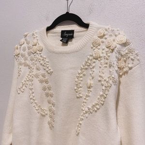 Vintage Angenie Beaded Embellished Floral Sweater Soft Girl Size S